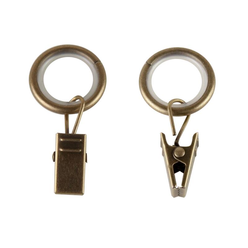 InStyleDesign 5/8 inch Noise-Canceling Curtain Rings w/Clip (Set of 10) - Antique Brass
