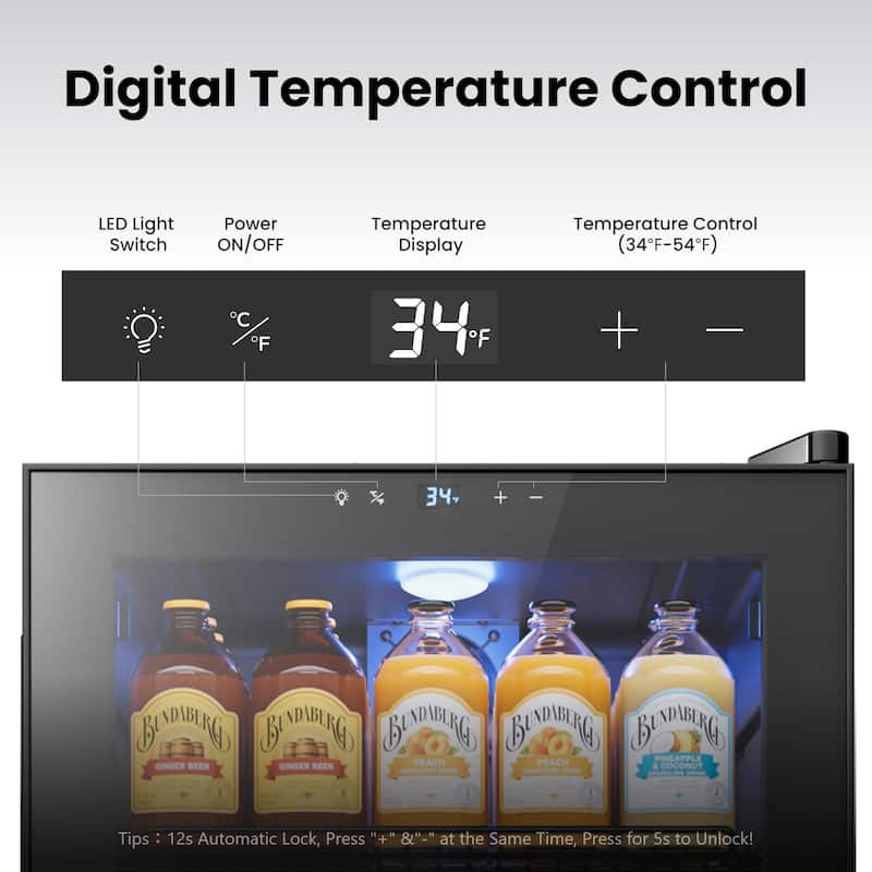 3.35 Cu.Ft Beverage Refrigerator, Glass Door Cooler with LED Display, Quiet Compressor, 102-Can Capacity