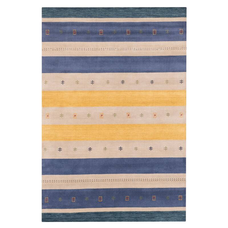 ECARPETGALLERY Hand Loomed Kashkuli Gabbeh Grey, Navy Wool Rug - 6'7 x 9'9