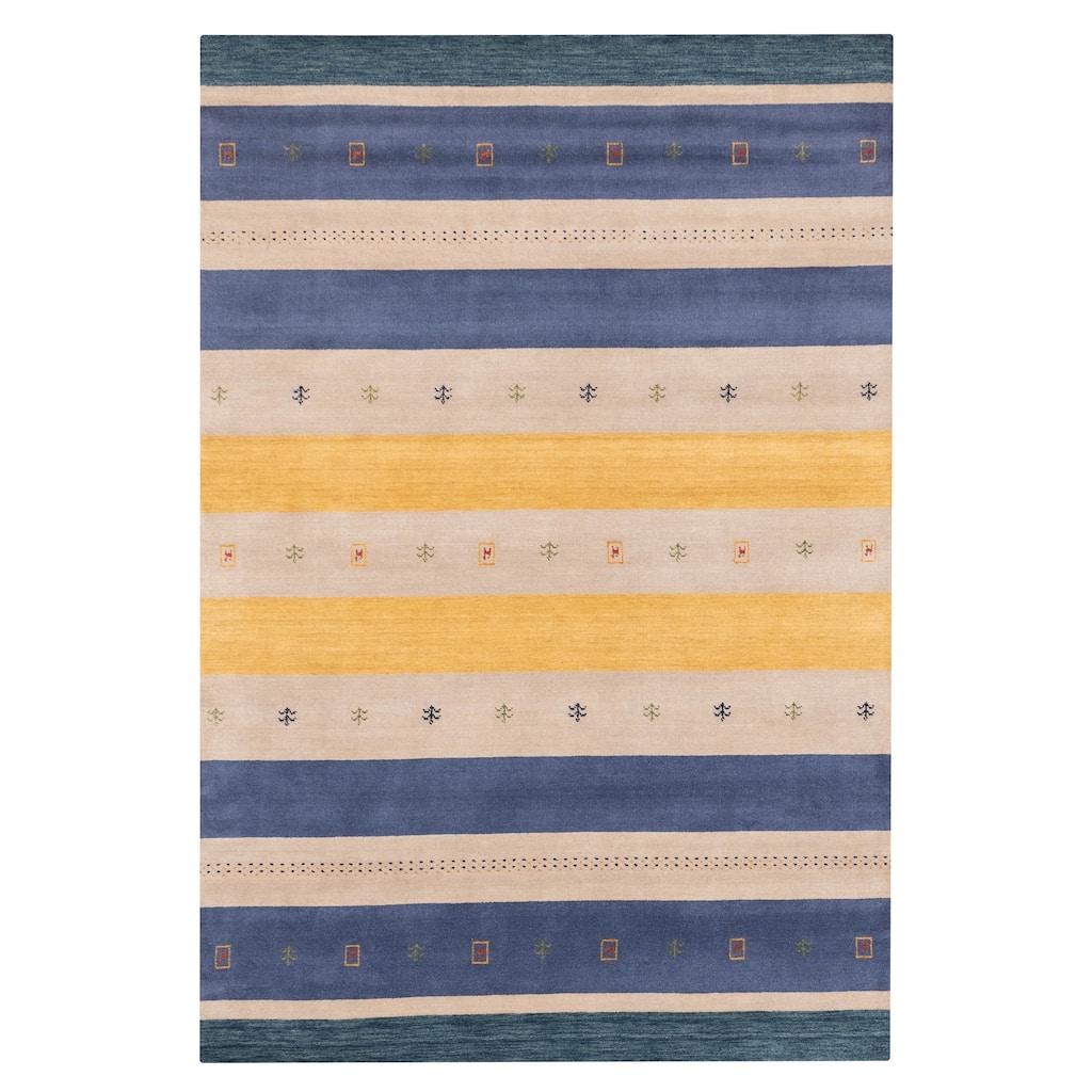 ECARPETGALLERY Hand Loomed Kashkuli Gabbeh Grey, Navy Wool Rug - 6'7 x 9'9