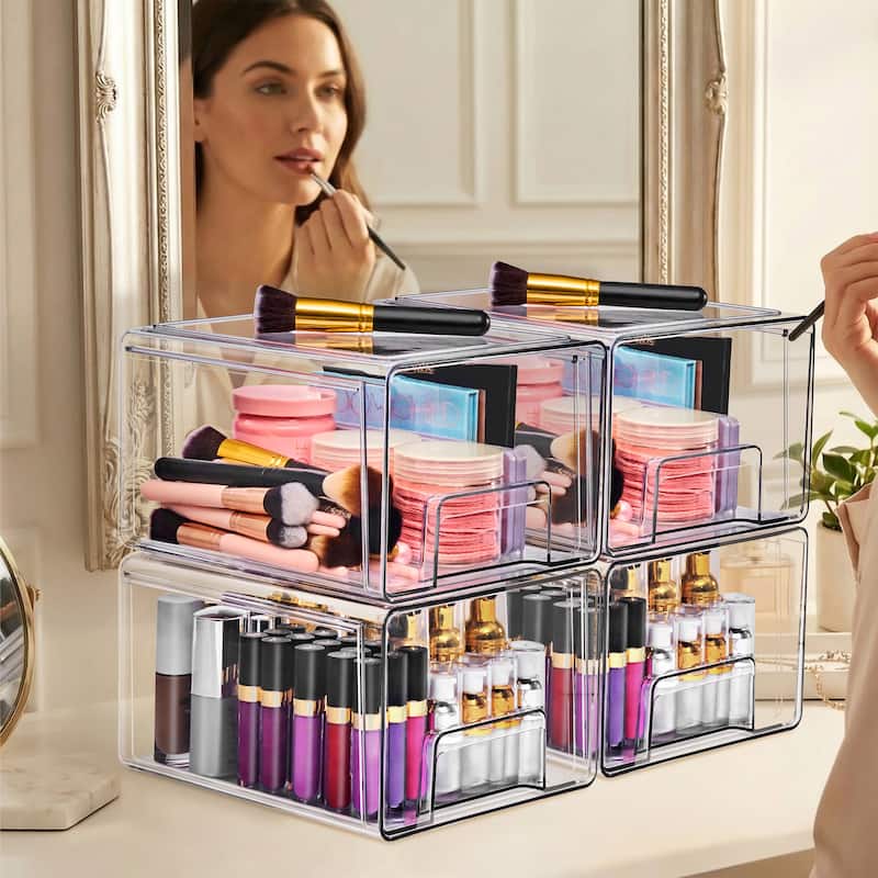 Sorbus Clear Stackable Storage Drawers Case with Handles - for Bathroom, Cabinet, Medicine & Baby Bottle Storage