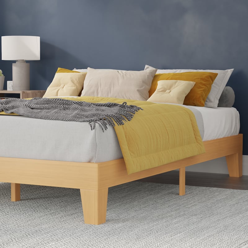 Wood Platform Bed with 14 Wooden Support Slats