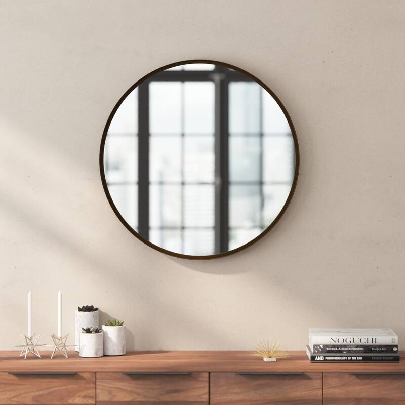 Wall Mount Shatterproof Round Accent Wall Mirror with Metal Frame