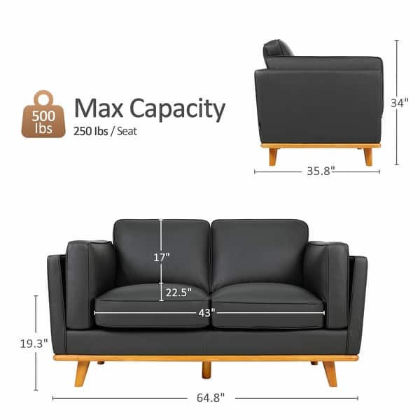dimension image slide 4 of 6, MCombo Napa Leather Couch, Leather Sofa