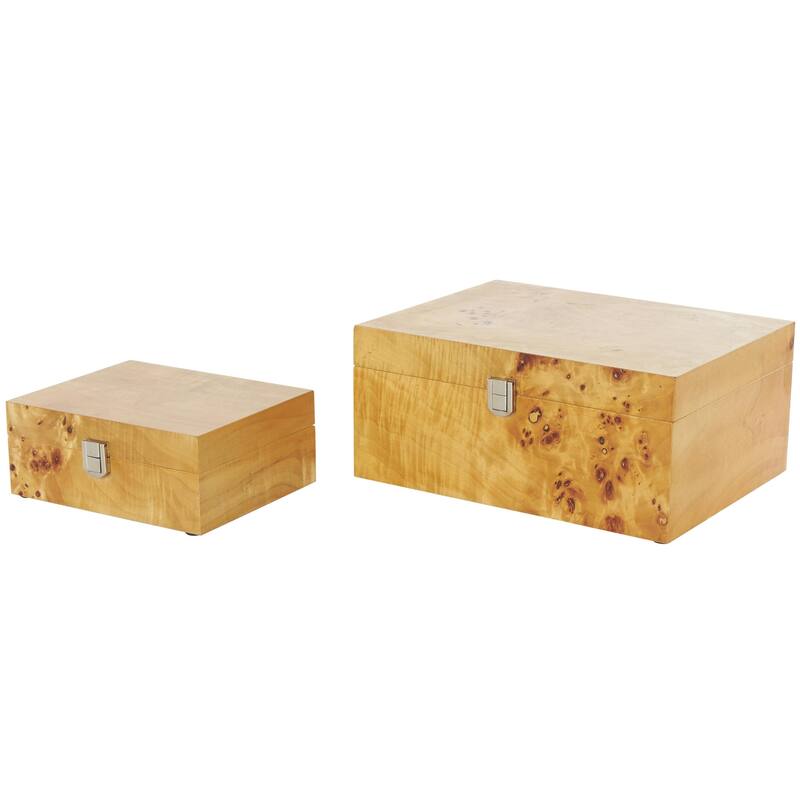 Brown Wood Storage Decorative Box with Natural Wood Grains and Silver Latches (Set of 2) - 9"W x 12"L x 5"H