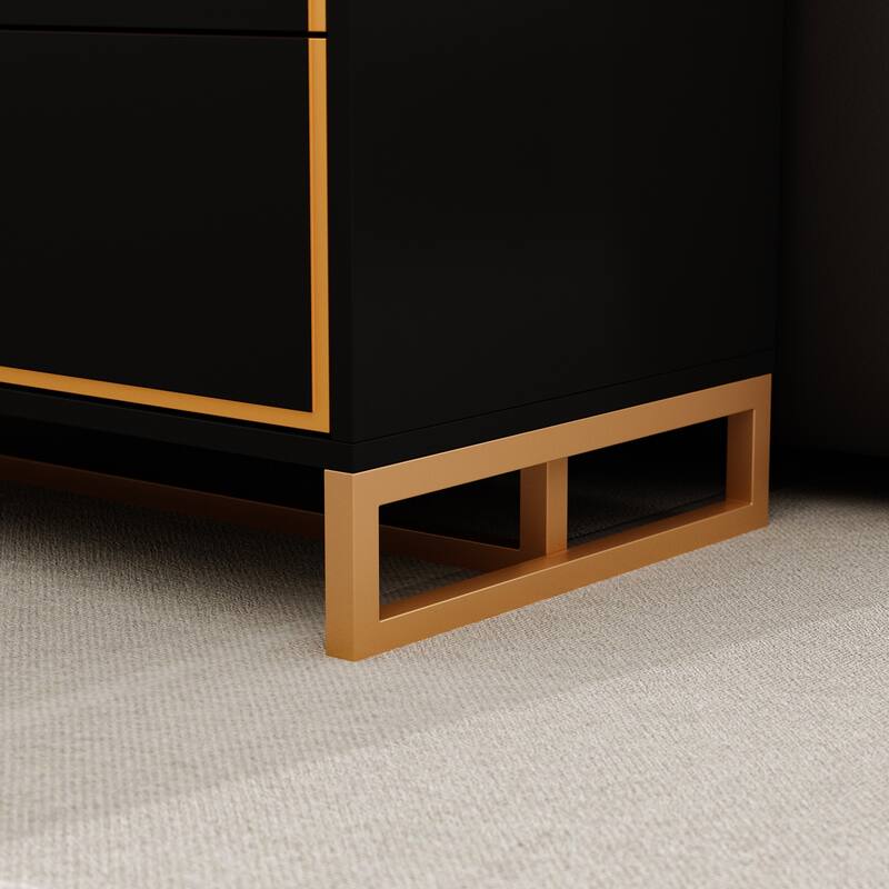 Luxurious Black and Gold Storage Cabinet Nightstand: Modern Design, Ample Storage & Practical Features