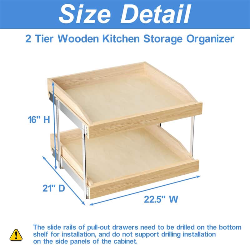 23.5-in W x 3.94-in H x 20.98-in D 2-Tier Wood Cabinet Pull Out Shelf