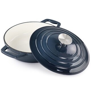 2 Quart Dark Blue Round Cast Iron Enameled Braiser Pan