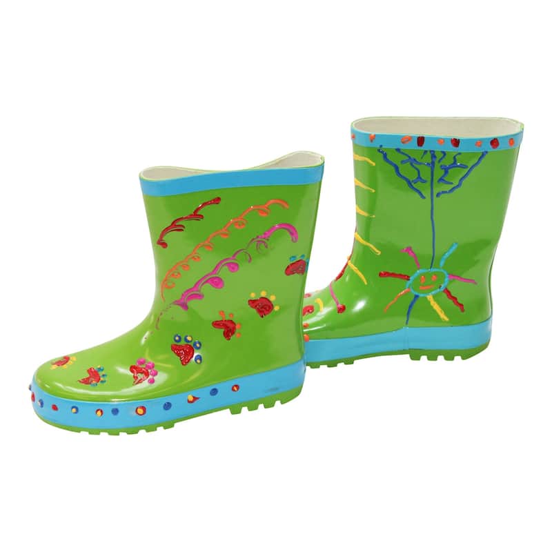 Little Pals Paint Your Own Wellies Kids Rain Boots, Pink with Green Trim or Green with Blue Trim, US Kids size 9.5