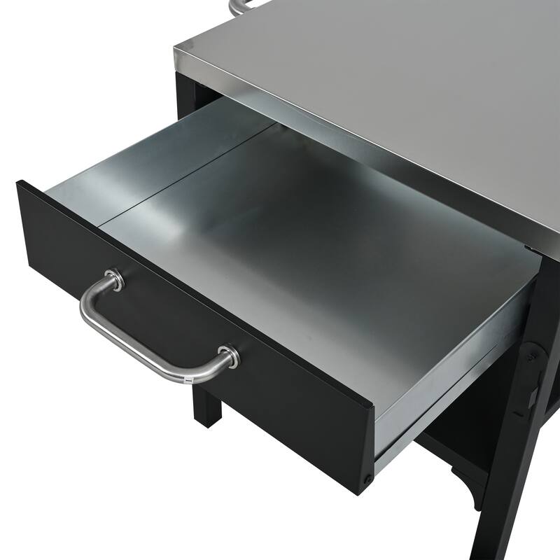 Portable Foldable Outdoor Kitchen Prep Station, BBQ Grill Cart with Expandable Top and Storage for Patio