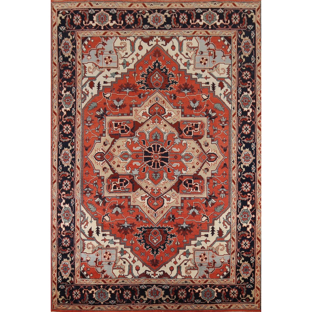 Geometric Heriz Serapi Oriental Area Rug Handmade Wool Carpet - 9'0"x 11'9"