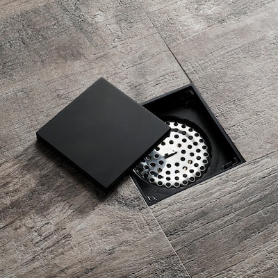 matte black 4 inch brass material shower drain with ABS base - 4 x 4