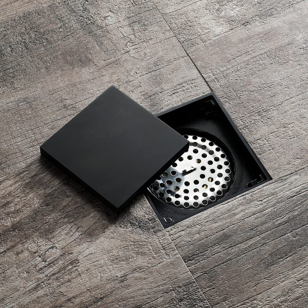 matte black 4 inch brass material shower drain with ABS base - 4 x 4