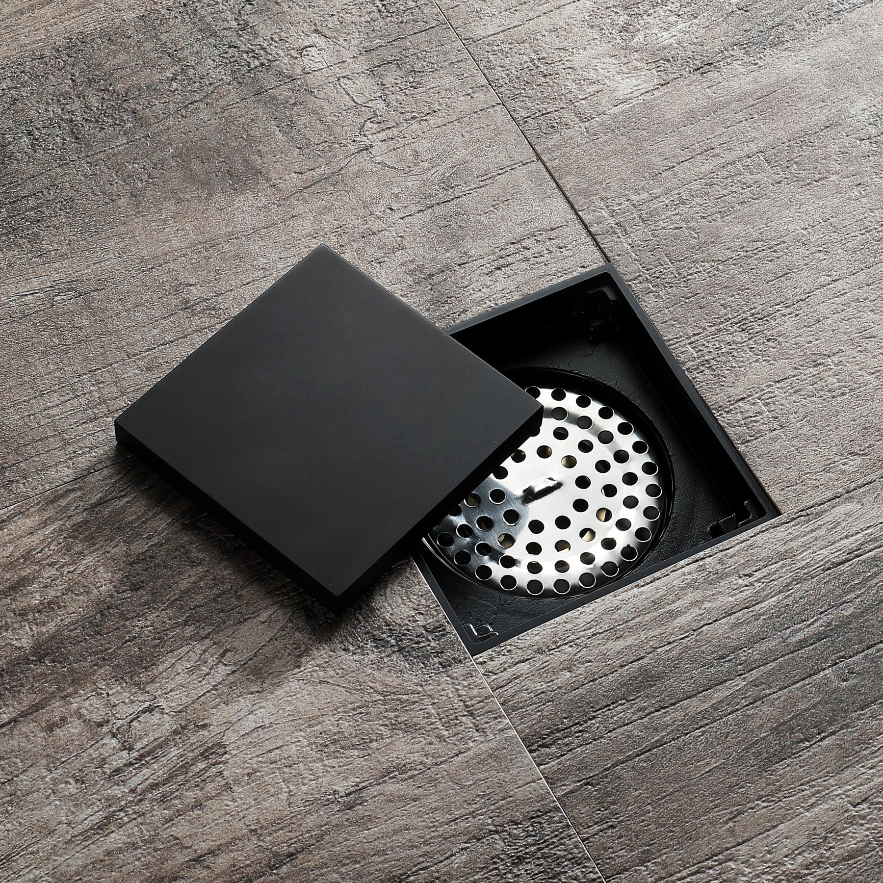 matte black 4 inch brass material shower drain with ABS base - 4 x 4