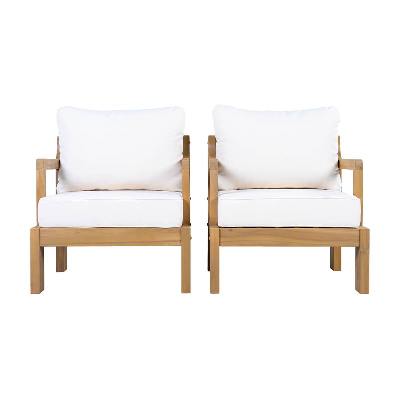 Christopher Knight Home - Modern Outdoor Acacia Wood Patio Club Chair Set with Removable Water-Resistant Cushions, Set of 2