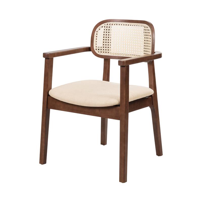 Christopher Knight Home - Sorin Modern Rattan and Upholstered Indoor Dining Chair with Armrest - Set of 2