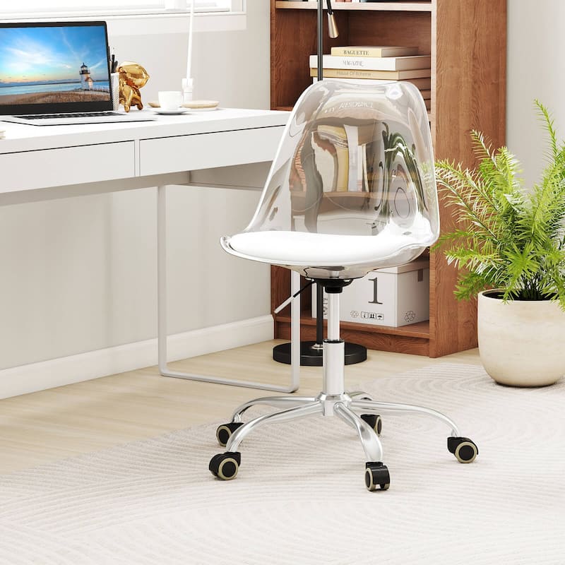 Costway 1/2 PCS Clear Desk Chair with Swivel Seat & Soft PU Leather - See Details