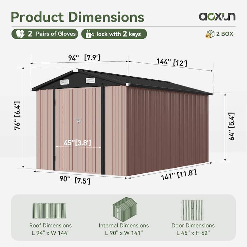 Outdoor Storage Shed with Lockable Doors and Air Vents for Garden