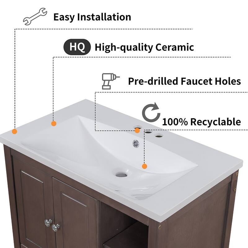 30" Bathroom Vanity with Sink Storage Cabinet and Drawers