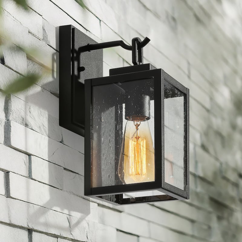 Modern Transitional 1-light Black Outdoor Wall Sconces Seeded Glass Exterior Lantern - L5"xW6.5"xH10.5"