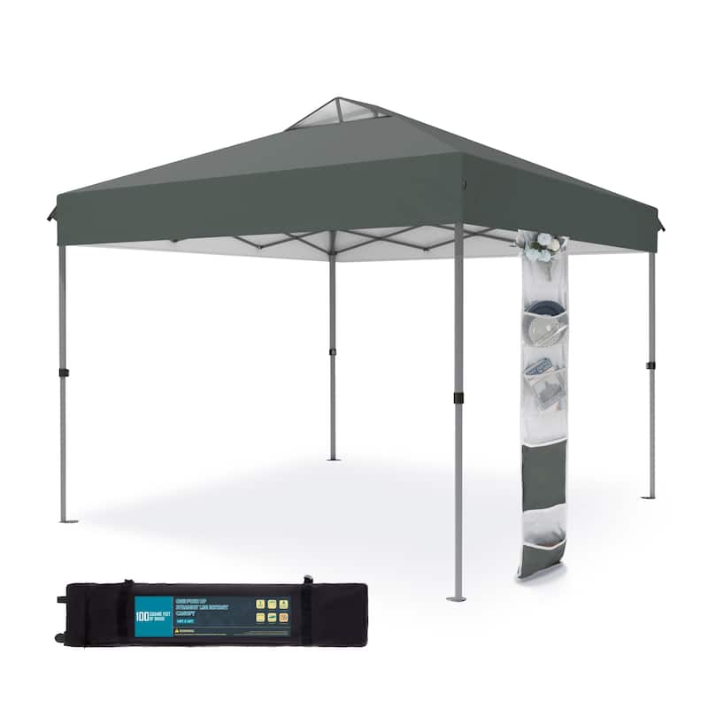 10' x 10' Pop Up Outdoor Canopy Tent Commercial Instant Reinforce Canopies with Wheel Carry Bag & Storage Pocket - Grey