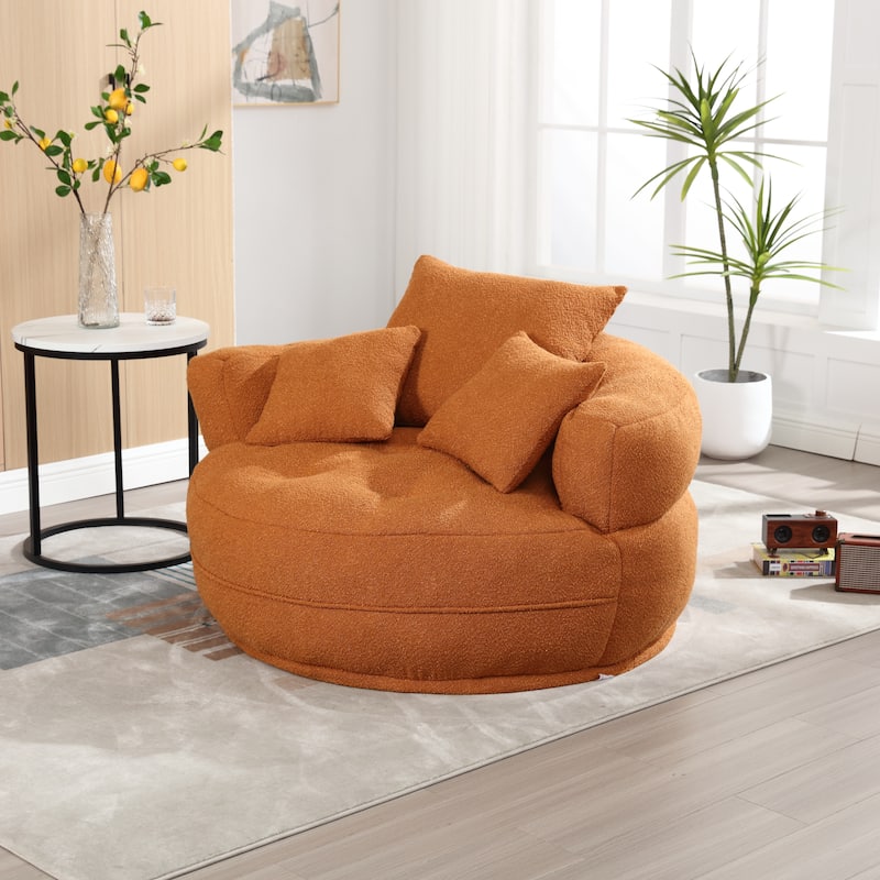 Chenille Sponge Single Sofa, Oversized Round Accent Chair Sleeper Couch Chaise Lounges for Living Room Bedroom Projection Room - Orange