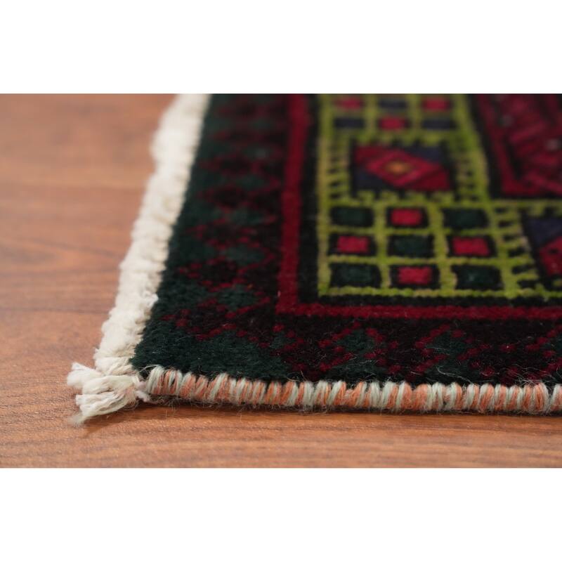 Hand Knotted Oriental 100% Wool Carpet Traditional Tribal Navy Blue & Blues Ardebil Runner Rug - 7' 1'' X 3' 0''