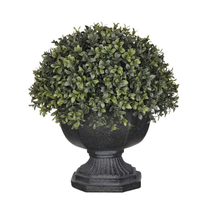 Faux Half-Ball Boxwood Topiary in Garden Urn