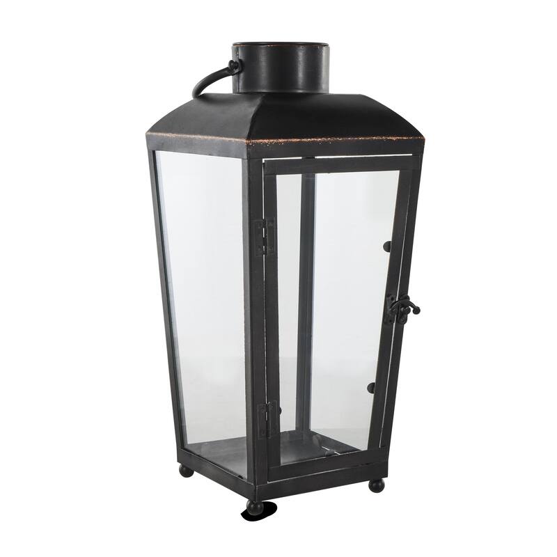 Metal Modern Indoor Outdoor Candle Lantern with Gold Accents - Black - Roche River Decor