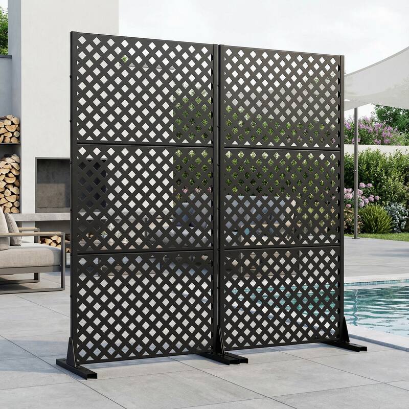 Outdoor Rectangle Privacy Screens Metal Screen Fence Panel Set of 2