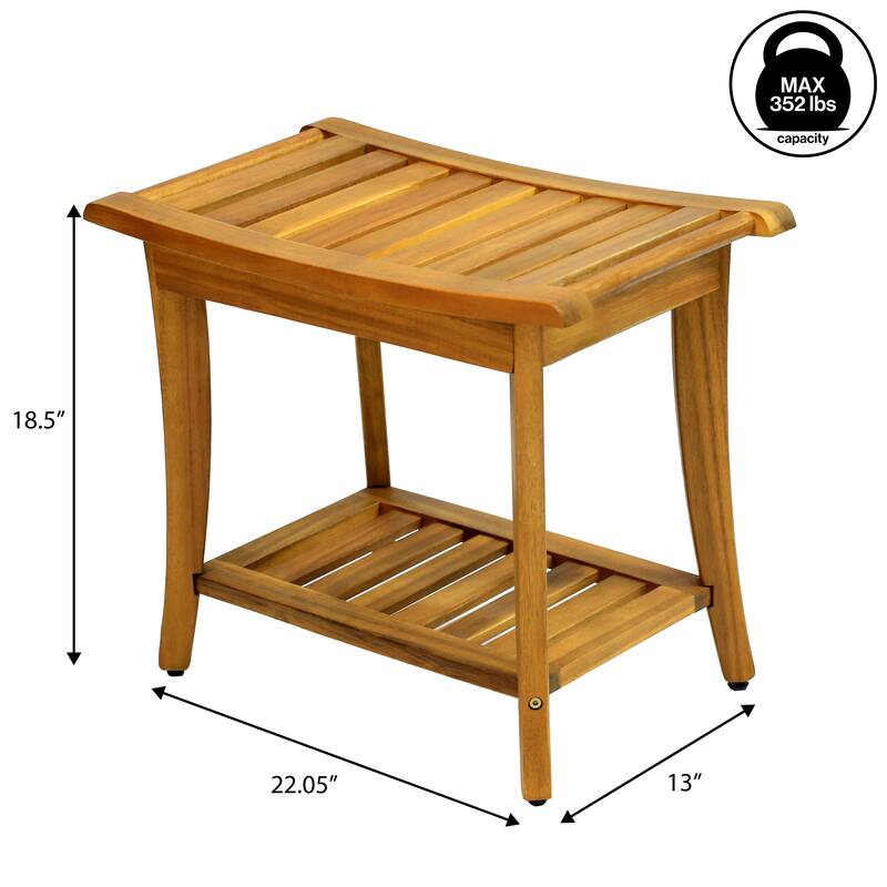 Tucker 22.1" Slatted Acacia Wood Indoor/Outdoor Shower Bench w/ Shelf & Handle, By JONATHAN Y - 22.1L x 12.99W x 18.5H
