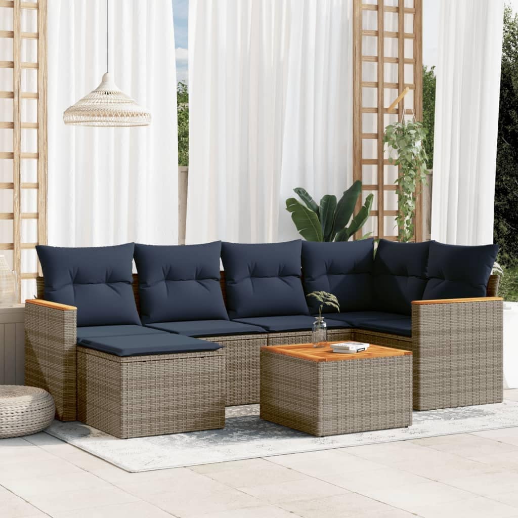 vidaXL Patio Sofa Set with Cushions Outdoor Conversation Furniture Poly Rattan - 24.4x 24.4x 27.2