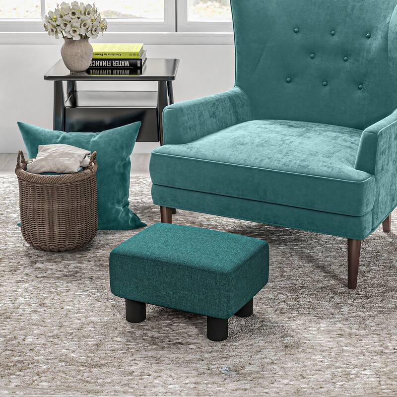 16" Cube Modern Linen Footrest Ottoman - Green