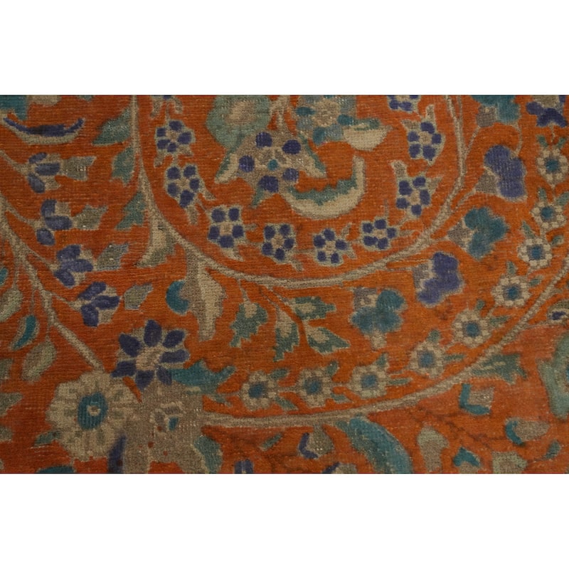 Hand Knotted Oriental 100% Wool Carpet Traditional Floral Oranges & Rust Tabriz Area Rug - 13' 0'' X 9' 10''