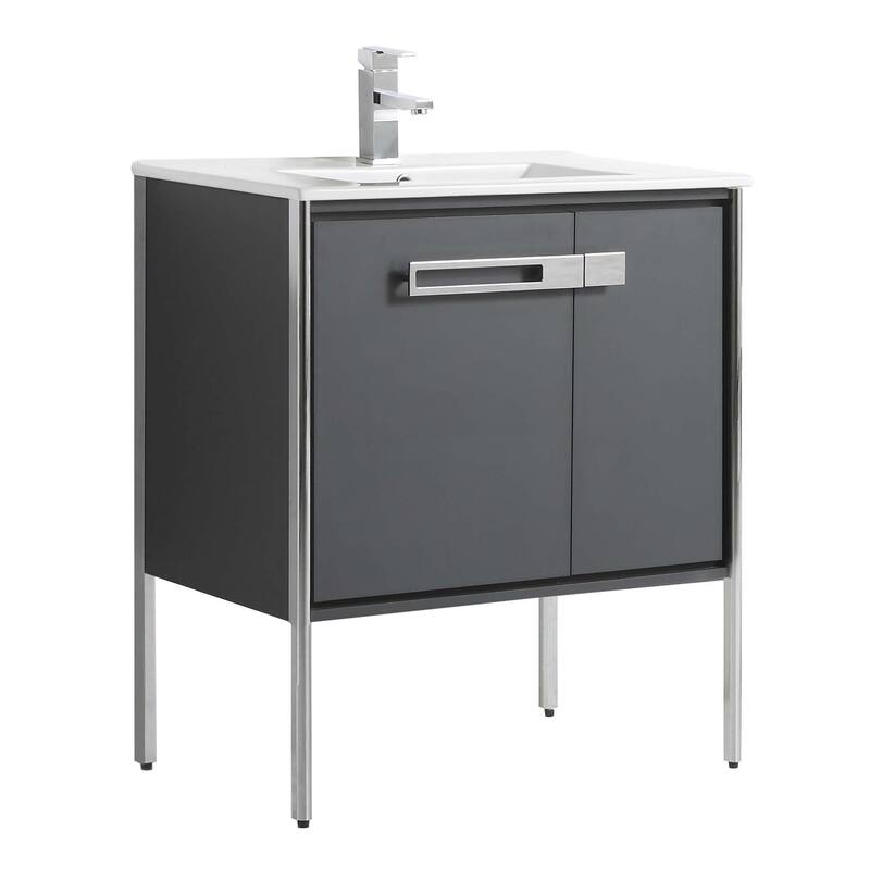 Fine Fixtures Oakville Bathroom Vanity with White Ceramic Sink - 30 Inch - Onix Grey - Chrome Hardware
