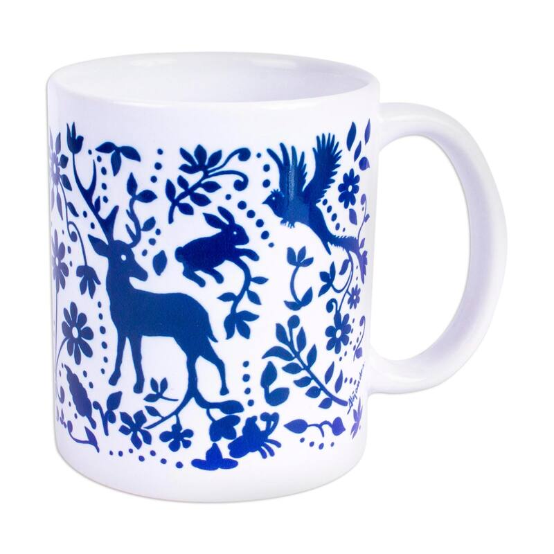 Novica Handmade Blue Otomi Ceramic Mug