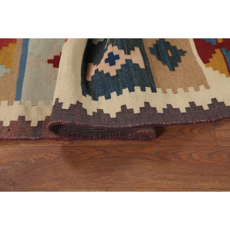 Kilim Qashqai Persian Vintage Rug Handmade Beige Wool Carpet - 4'7"x 7'4"