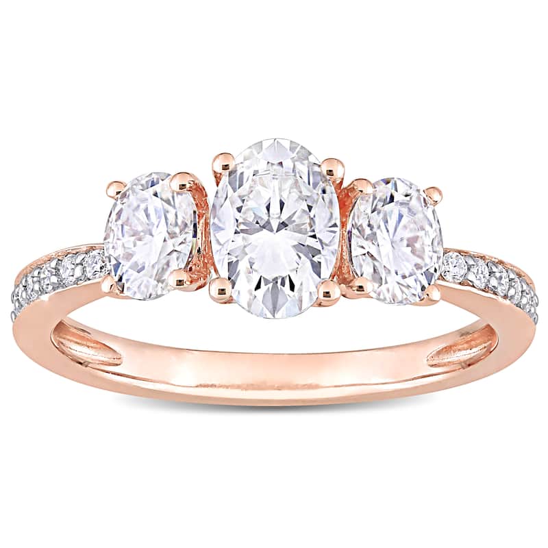 Miadora 1 4/5ct DEW Moissanite 3-Stone Engagement Ring in 10k Rose Gold