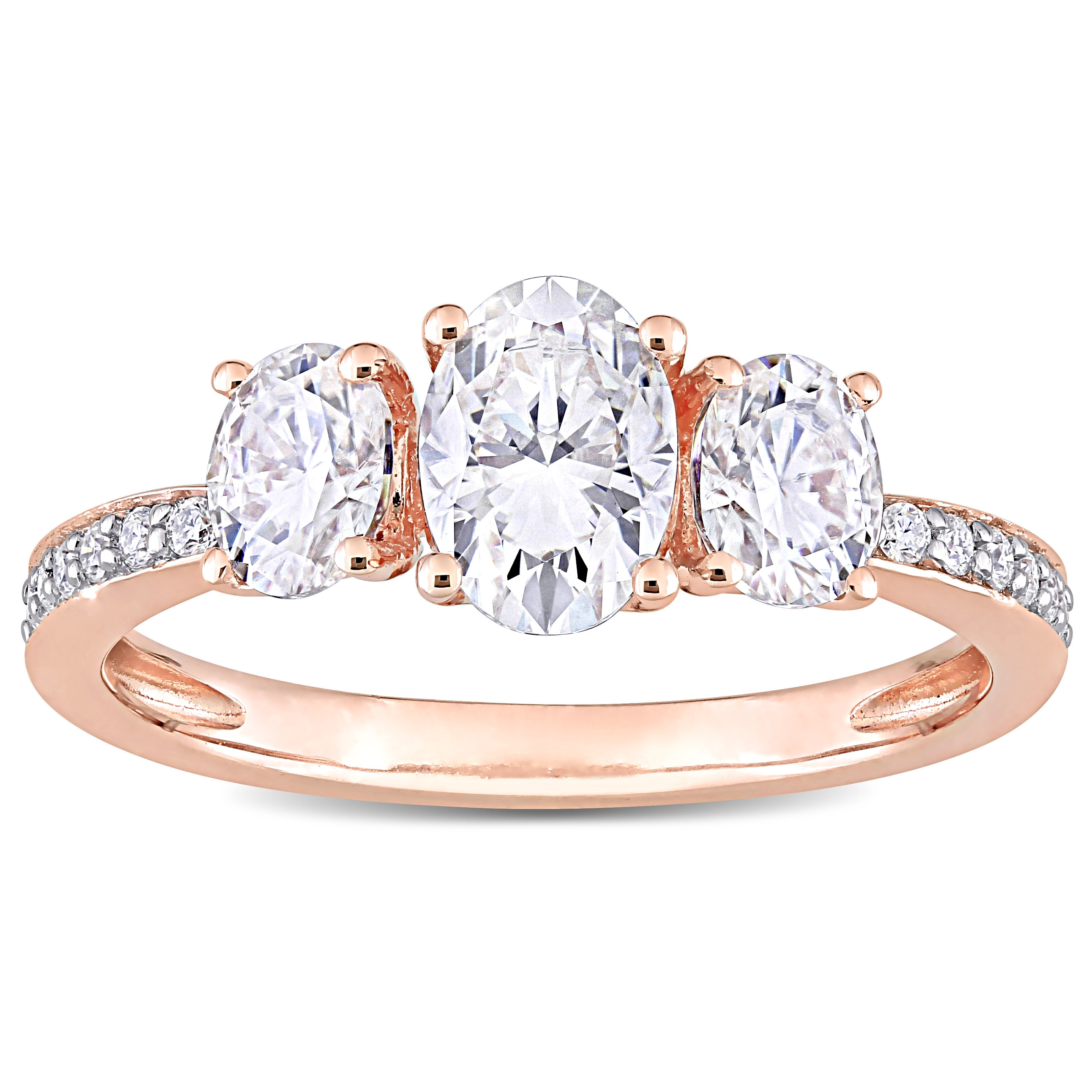 Miadora 1 4/5ct DEW Moissanite 3-Stone Engagement Ring in 10k Rose Gold