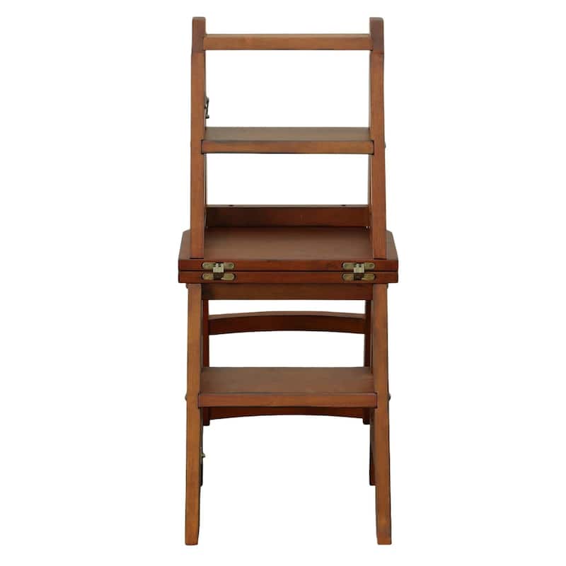 2 in 1 Solid Folding Library Ladder Chair - 34" - Chestnut Brown