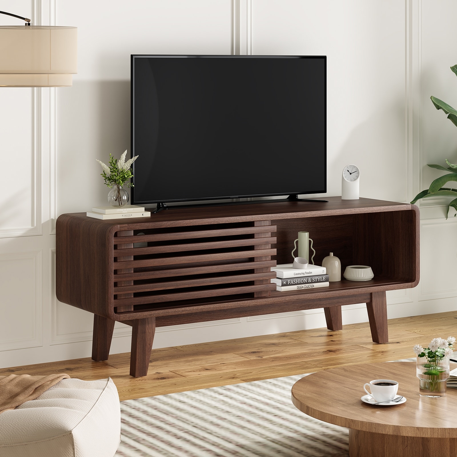 TV Stand for TV Up to 59 Inch, Entertainment Center with Storage Cabinet and Sliding Door, Console Table for Living Room