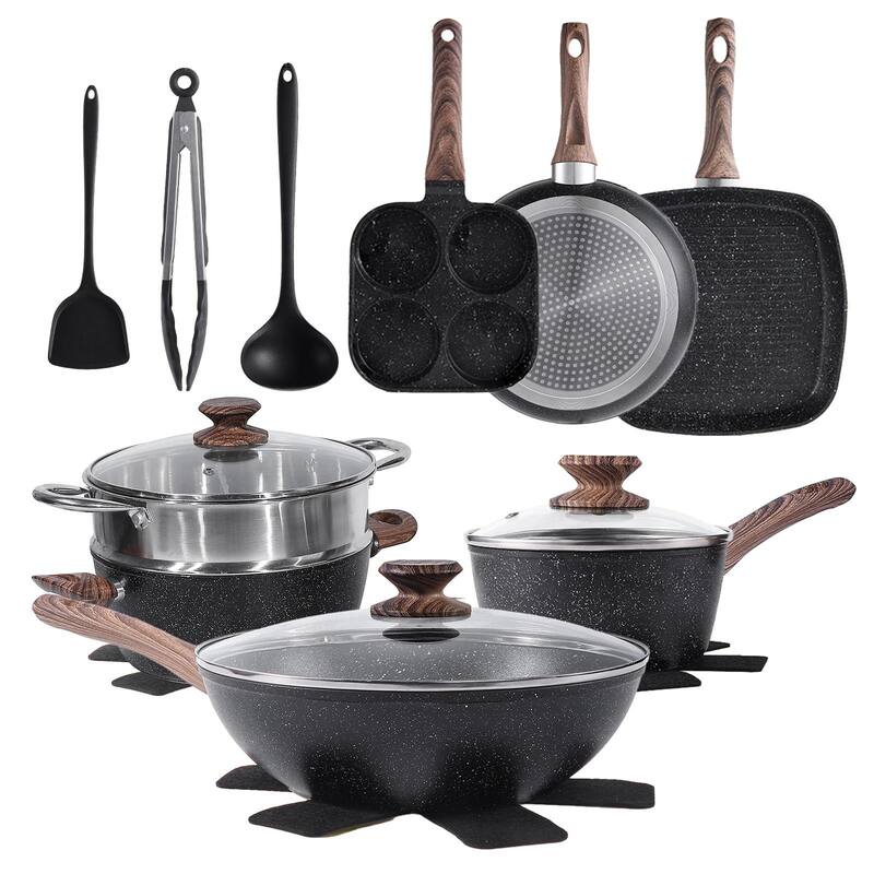 Rossetta 17-Piece Non-Stick Cooking Set with Stay-Cool Handle and Glass Lids, Easy to Clean