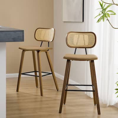 26" Upholstered Wood Counter Height Bar Stools - 17.7"W x 19.5"D x 35.1"H