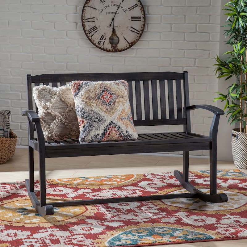 Double Outdoor Acacia Wood Rocking Chair with Armrests