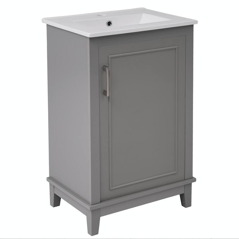 Modern 20-Inch Small Bathroom Vanity Cabinet with Ceramic Basin
