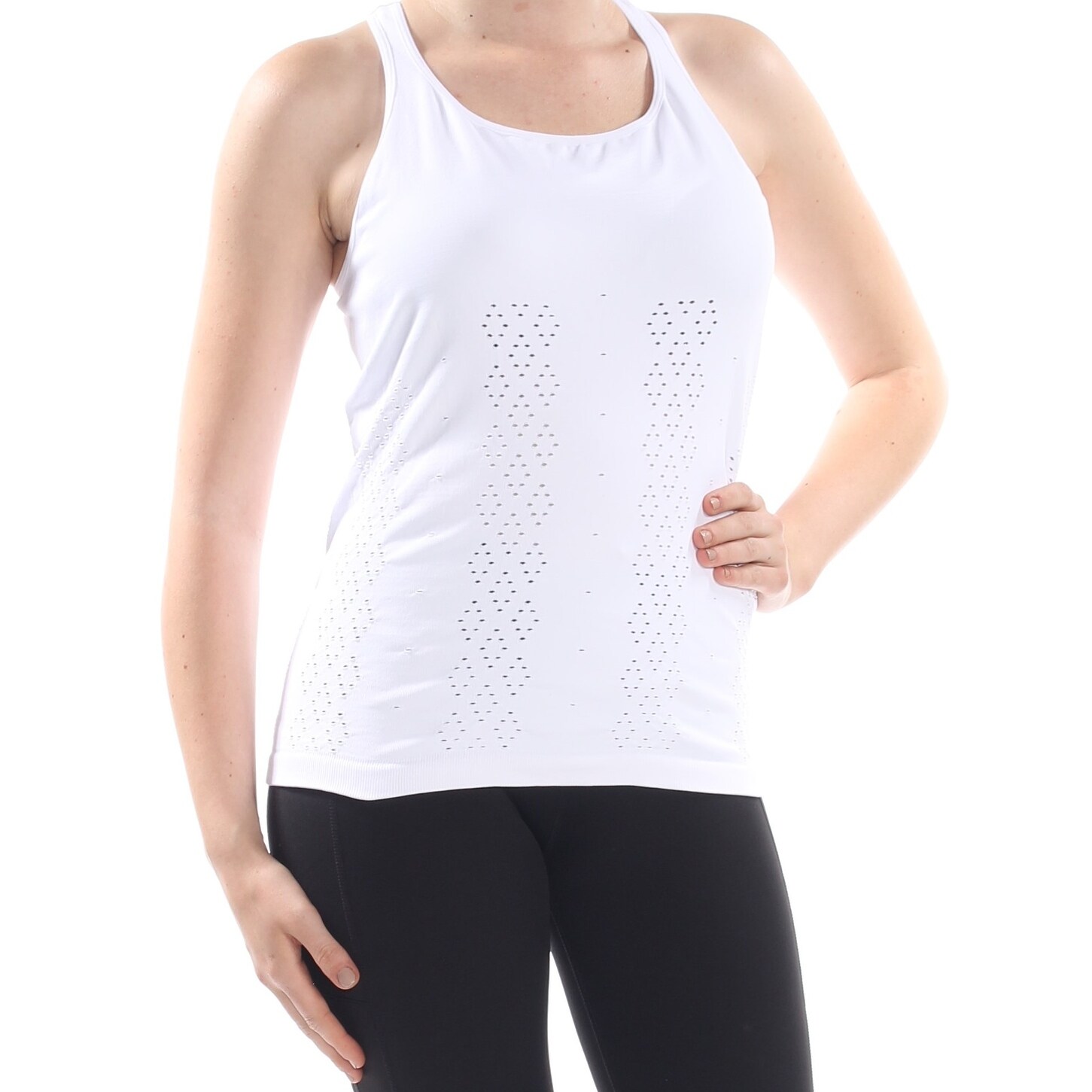 Shop Free People Womens White Venus Eyelet Racer Sleeveless Scoop