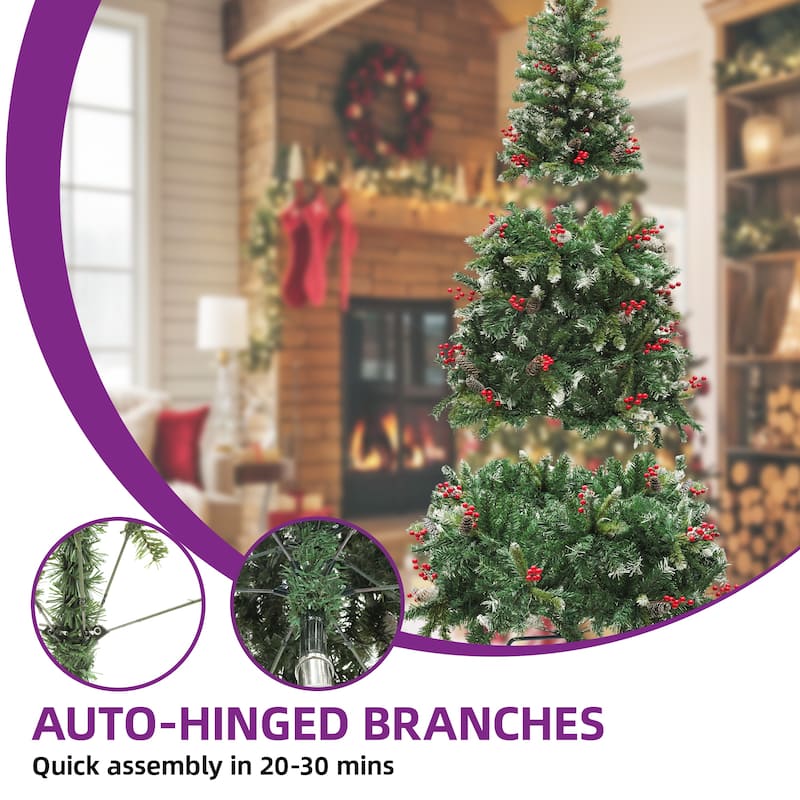 6/7.5/9 FT Pre-Lit Frosted Pine Artificial Christmas Tree with LED Lights