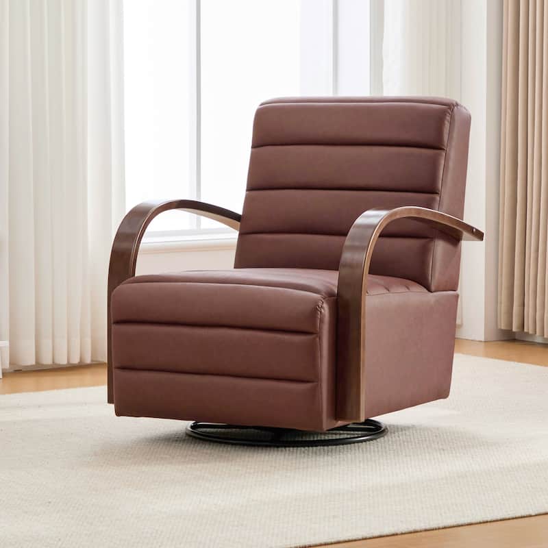 30.7"W 360°Swivel Accent Chair,Modern Upholstered Arm Chair with Metal Base - Brown