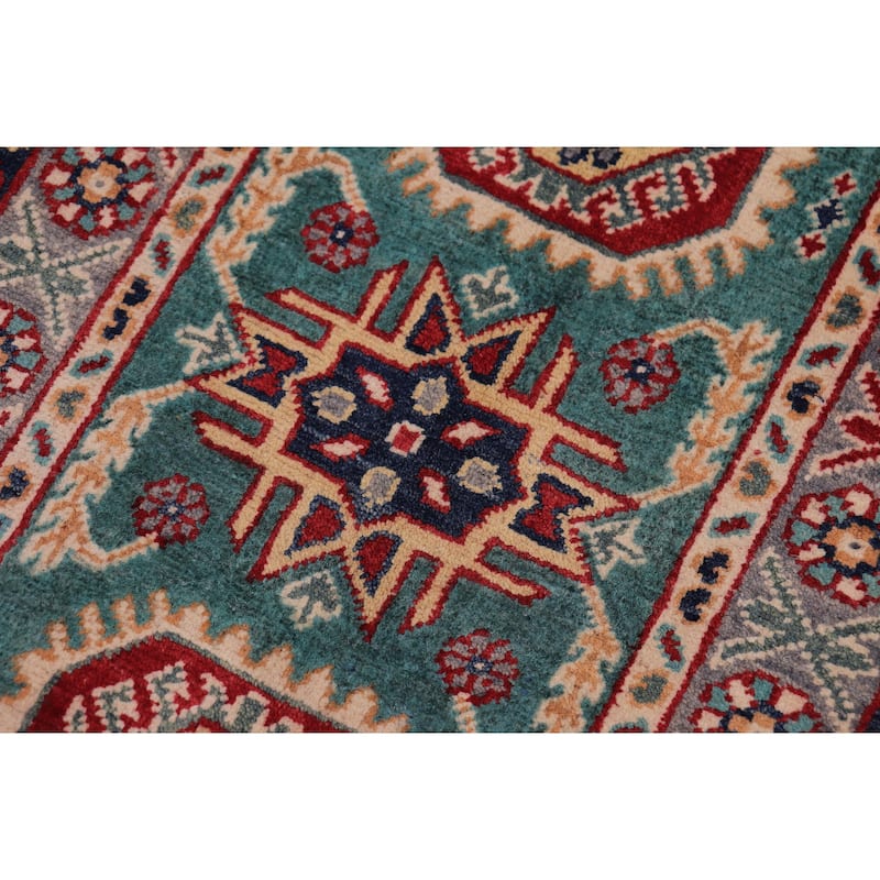 Tribal Kazak Shea Green/Gray Wool Rug - 2'0'' x 3'0''