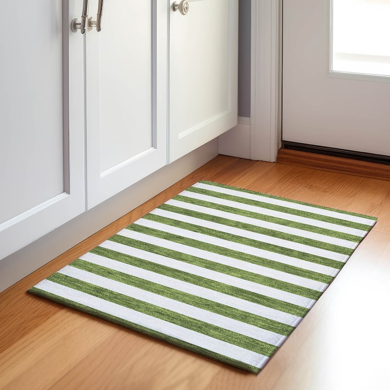 Premium Washable Super Soft Cabana Stripe Mayfield Rug - Olive - 1' 8" x 2' 6" - Rectangle